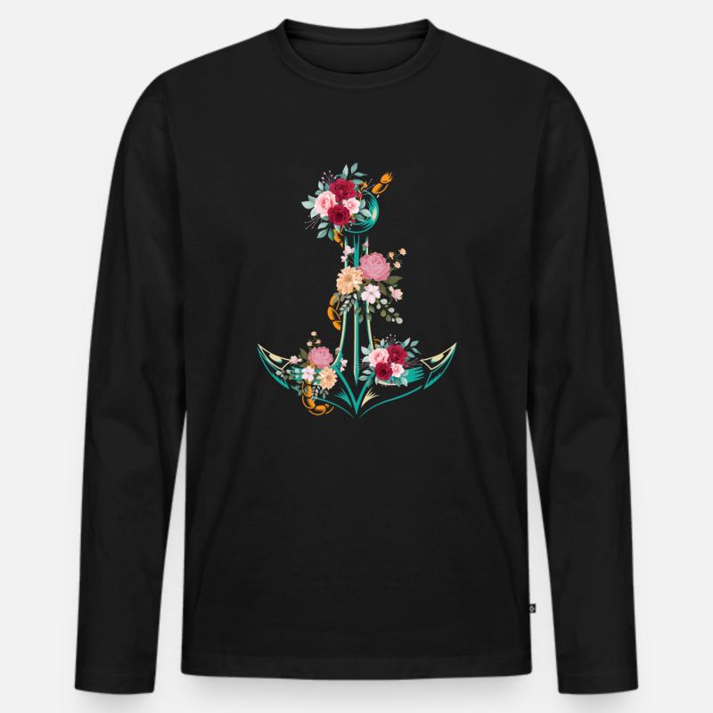 Anker Blumen - Männer Premium Bio Langarmshirt - Schwarz