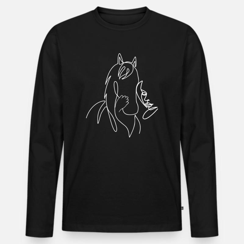 Pferd Lineart - Männer Premium Bio Langarmshirt - Schwarz