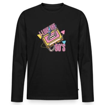 Retro 90s Ära Vintage Neunziger 90er - Männer Premium Bio Langarmshirt - Schwarz - Vorne - Nico (187cm)