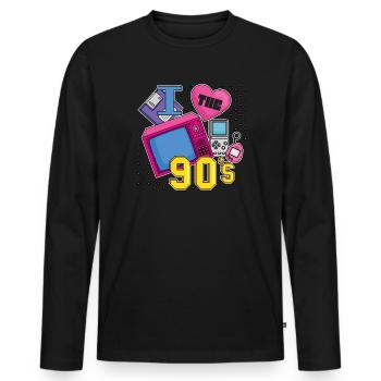 Retro 90s Ära Vintage Neunziger 90er - Männer Premium Bio Langarmshirt - Schwarz - Vorne - Nico (187cm)