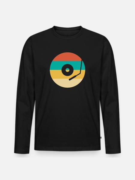 Rétro Vinyle Collectionneur de disques - T-shirt manches longues Premium bio Homme - noir