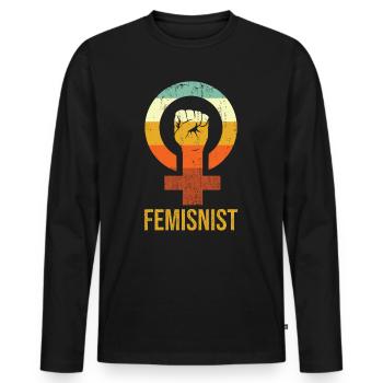 Féminisme design symbole - T-shirt manches longues Premium bio Homme - noir - Devant - Nico (187cm)