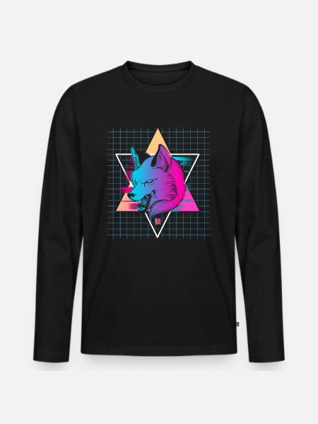 Japon Vaporwave Wolf - T-shirt manches longues Premium bio Homme - noir