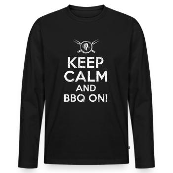Keep calm BBQ - T-shirt manches longues Premium bio Homme - noir - Devant - Nico (187cm)