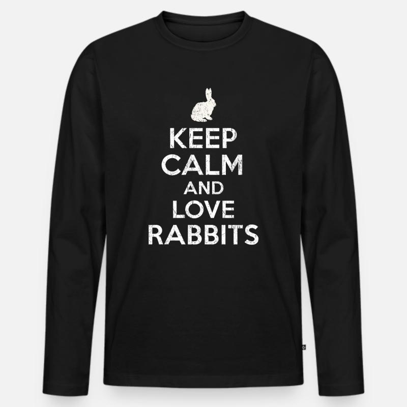 Keep Calm love Rabbits - Männer Premium Bio Langarmshirt - Schwarz