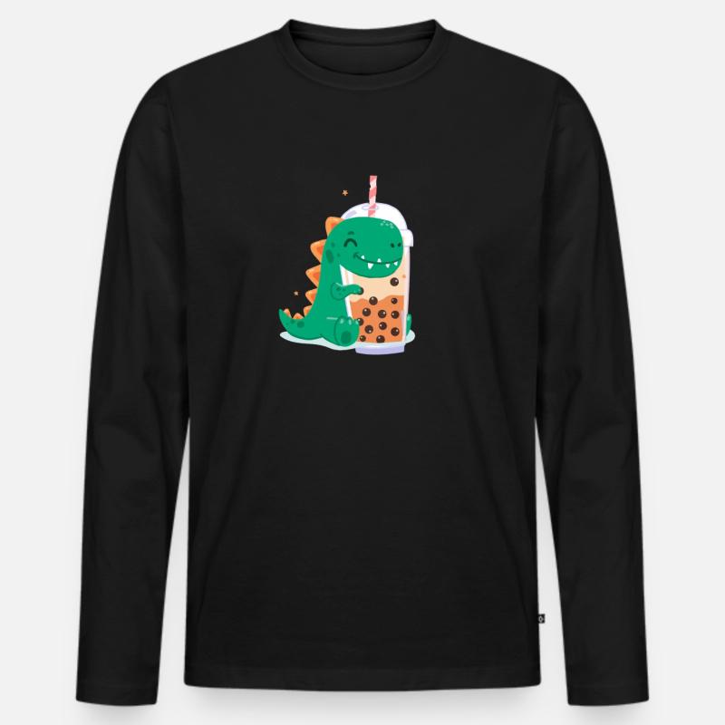 Bubble Tea Dino - Männer Premium Bio Langarmshirt - Schwarz