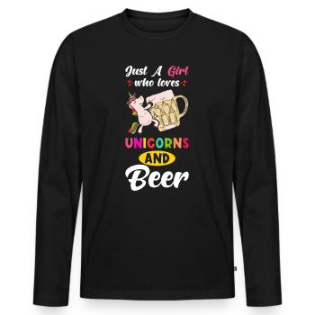 Bier und Einhorn Spruch - Männer Premium Bio Langarmshirt - Schwarz - Vorne - Nico (187cm)