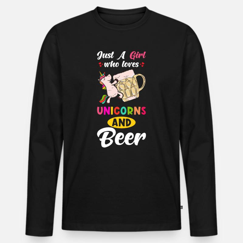 Bier und Einhorn Spruch - Männer Premium Bio Langarmshirt - Schwarz