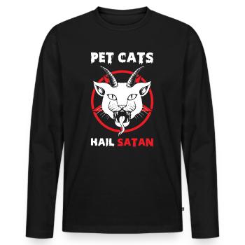 Pet Cats Hail Satan - Men's Premium Organic Long Sleeve Shirt - black - Front - Nico (187cm)