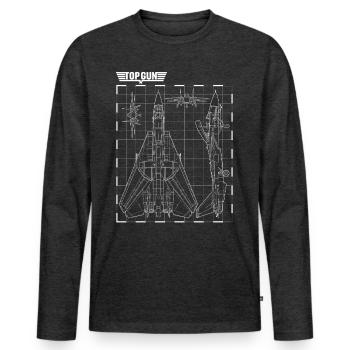 Top Gun Jet De Chasse Blueprint Blanc - T-shirt manches longues Premium bio Homme - anthracite chiné - Devant - Nico (187cm)