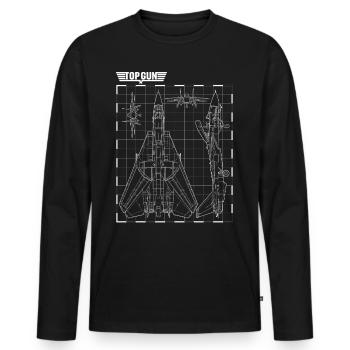 Top Gun Jet De Chasse Blueprint Blanc - T-shirt manches longues Premium bio Homme - noir - Devant - Nico (187cm)