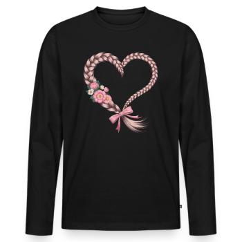 Cable Knit Heart Cable Knit Floral - Men's Premium Organic Long Sleeve Shirt - black - Front - Nico (187cm)