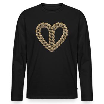 Cable Knit Heart Shape Heart - Men's Premium Organic Long Sleeve Shirt - black - Front - Nico (187cm)