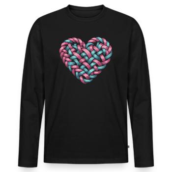 Cable Knit Heart Shape Heart - Men's Premium Organic Long Sleeve Shirt - black - Front - Nico (187cm)