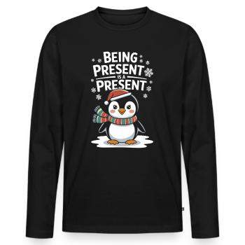 Being present is a gift - Men's Premium Organic Long Sleeve Shirt - black - Front - Nico (187cm)