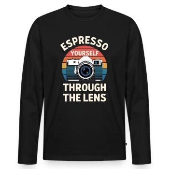 Espresso Yourself Fotograf durch die Linse - Männer Premium Bio Langarmshirt - Schwarz - Vorne - Nico (187cm)