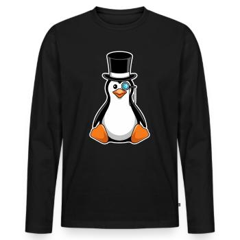 Pingouin élégant avec chapeau haut de forme et monocle - T-shirt manches longues Premium bio Homme - noir - Devant - Nico (187cm)