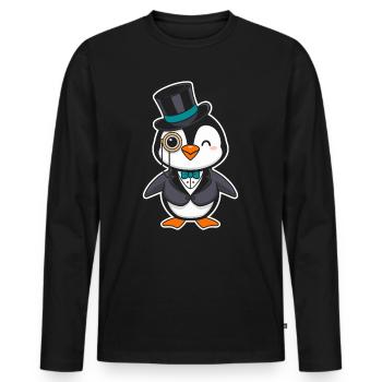 Pingouin élégant avec chapeau haut de forme et monocle - T-shirt manches longues Premium bio Homme - noir - Devant - Nico (187cm)