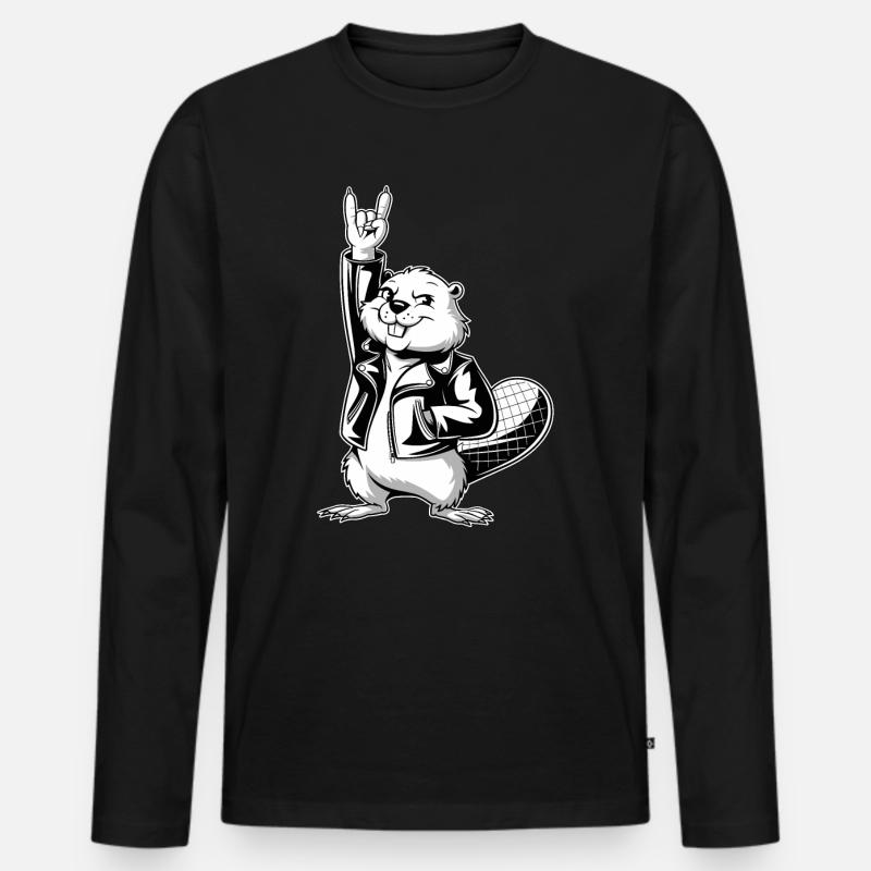 Cooler Biber Rockt Lederjacke - Männer Premium Bio Langarmshirt - Schwarz