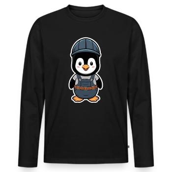 Penguin with construction worker helmet and dungarees - Men's Premium Organic Long Sleeve Shirt - black - Front - Nico (187cm)