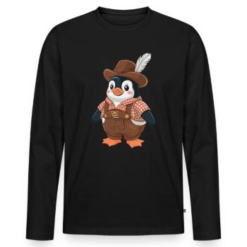 Penguin in traditional dirndl with hat and feather - Men's Premium Organic Long Sleeve Shirt - black - Front - Nico (187cm)
