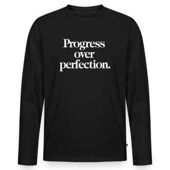 Le progrès avant la perfection - la motivation - T-shirt manches longues Premium bio Homme - noir - Devant - Nico (187cm)