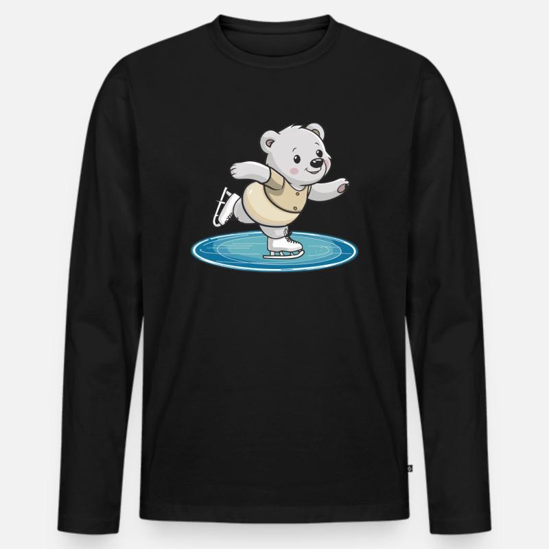 Eislaufender Bär auf Eisfläche - Männer Premium Bio Langarmshirt - Schwarz