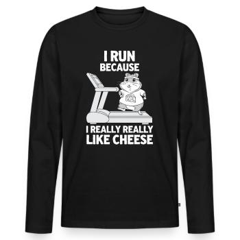 Je cours parce que j’aime vraiment, vraiment le fromage - T-shirt manches longues Premium bio Homme - noir - Devant - Nico (187cm)