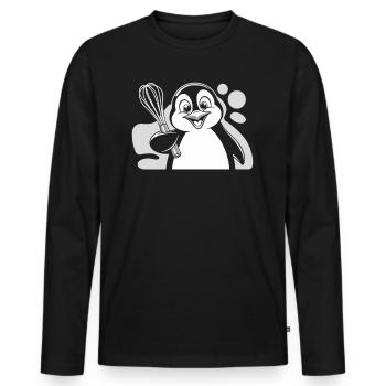 Cheerful penguin with whisk in hand - Men's Premium Organic Long Sleeve Shirt - black - Front - Nico (187cm)