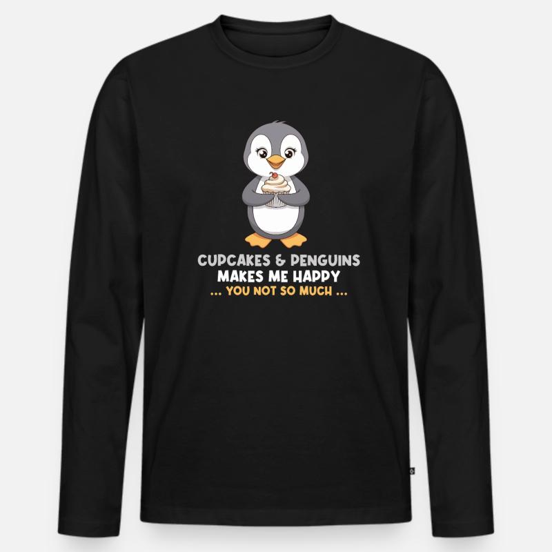 Cupcakes & Pinguine Machen Mich Glücklich - Männer Premium Bio Langarmshirt - Schwarz