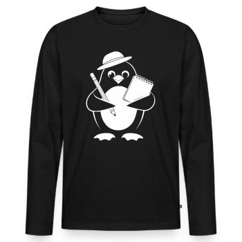 Penguin Journalist Reporter With Notebook - Men's Premium Organic Long Sleeve Shirt - black - Front - Nico (187cm)
