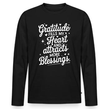 La gratitude remplit mon cœur et attire plus de bénédictions - T-shirt manches longues Premium bio Homme - noir - Devant - Nico (187cm)
