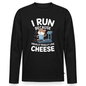 Je cours parce que j’aime le hamster drôle de fromage - T-shirt manches longues Premium bio Homme - noir - Devant - Nico (187cm)