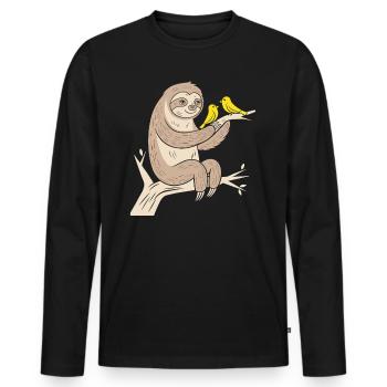 Cozy sloth with birds illustration - Men's Premium Organic Long Sleeve Shirt - black - Front - Nico (187cm)