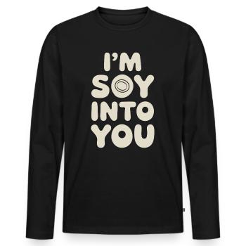 Je suis totalement amoureuse du soja – végétalien, végétarien - T-shirt manches longues Premium bio Homme - noir - Devant - Nico (187cm)