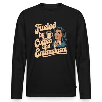 Teacher: Driven by coffee and enthusiasm - Men's Premium Organic Long Sleeve Shirt - black - Front - Nico (187cm)