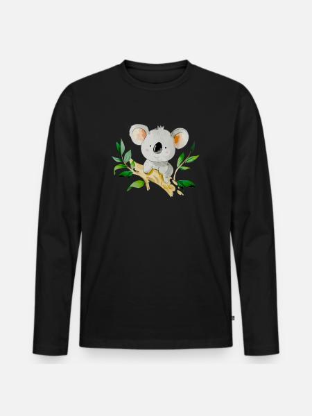 Koala bear eats bamboo koala bear sits on tree - Men's Premium Organic Long Sleeve Shirt - black