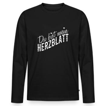 DU BIST MEIN HERZBLATT - Männer Premium Bio Langarmshirt - Schwarz - Vorne - Nico (187cm)