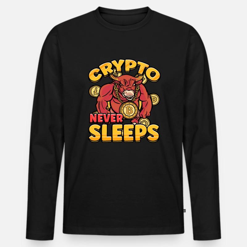 Crypto Never Sleeps Cryptocurrency BTC - Männer Premium Bio Langarmshirt - Schwarz