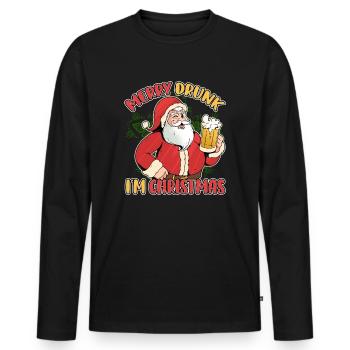 Merry Drunk I'm Christmas for Xmas Beer Lovers - Männer Premium Bio Langarmshirt - Schwarz - Vorne - Nico (187cm)