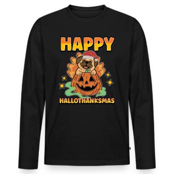 Hallothanksmas Pug Pumkin Halloween Christmas - Men's Premium Organic Long Sleeve Shirt - black - Front - Nico (187cm)
