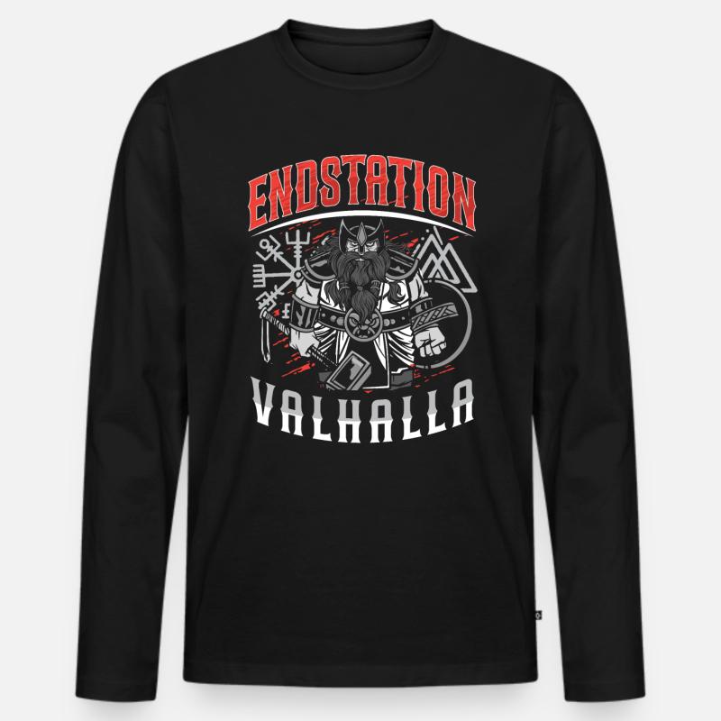 Endstation Valhalla Wikinger Krieger - Männer Premium Bio Langarmshirt - Schwarz