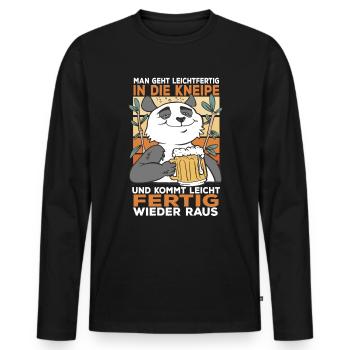 Man geht leichtfertig in die Kneipe Panda Bier - Männer Premium Bio Langarmshirt - Schwarz - Vorne - Nico (187cm)
