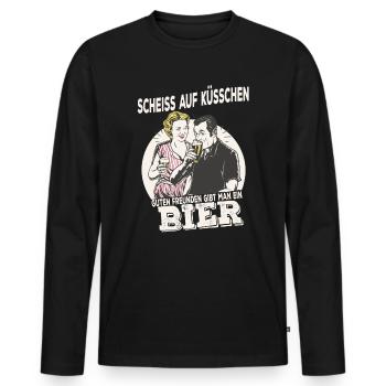 Guten Freunden gibt man ein Bier Party Saufen - Männer Premium Bio Langarmshirt - Schwarz - Vorne - Nico (187cm)