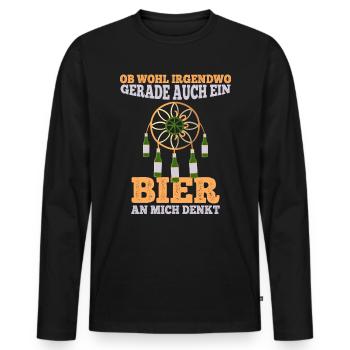 Ob wohl irgendwo ein Bier an mich denkt - Männer Premium Bio Langarmshirt - Schwarz - Vorne - Nico (187cm)