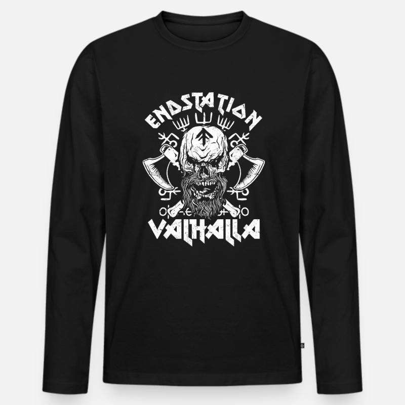 Endstation Valhalla Wikinger Krieger - Männer Premium Bio Langarmshirt - Schwarz