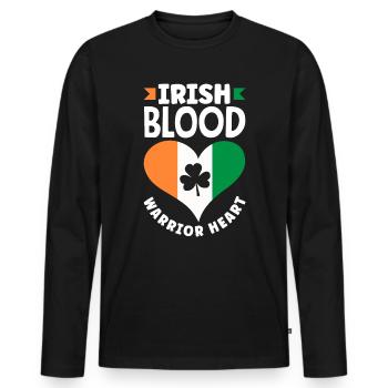 Irish Blood Warrior Heart St Patricks Day Shamrock - Men's Premium Organic Long Sleeve Shirt - black - Front - Nico (187cm)