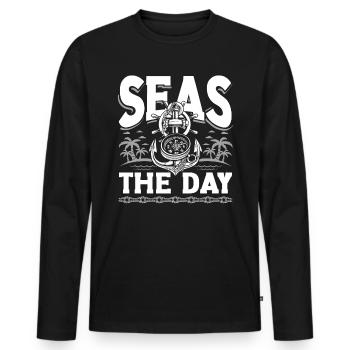 Seas The Day for a Seaman Sailor Maritime - Men's Premium Organic Long Sleeve Shirt - black - Front - Nico (187cm)