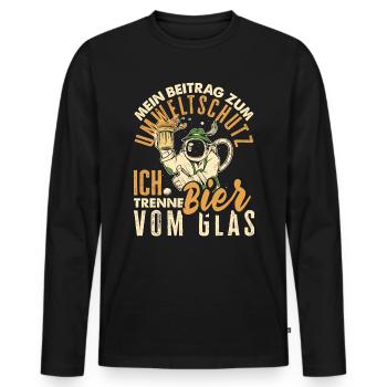 Mein Beitrag zum Umweltschutz - Ich trenne Bier - Männer Premium Bio Langarmshirt - Schwarz - Vorne - Nico (187cm)