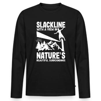 Slackline with a view, in nature's beautiful - Men's Premium Organic Long Sleeve Shirt - black - Front - Nico (187cm)